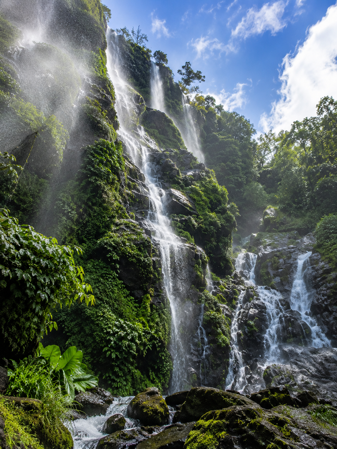 Three-stream waterfall at Tindhare Jharna